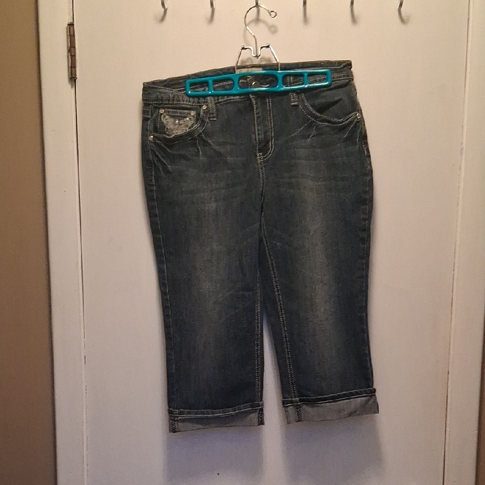 Earl Cropped Jeans Dark Blue Denim with White Stitching Size 10